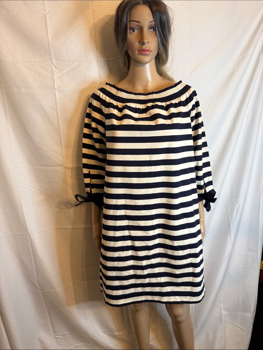 J.Crew, blue and white striped off the shoulder dress - Picture 2 of 9